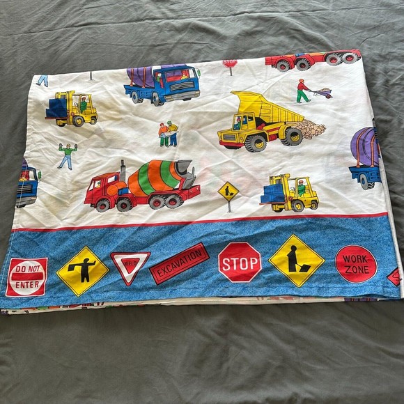 Vintage Canon Road Works Construction Flat Twin Sheet, Pillowcase, Sham - Picture 7 of 10